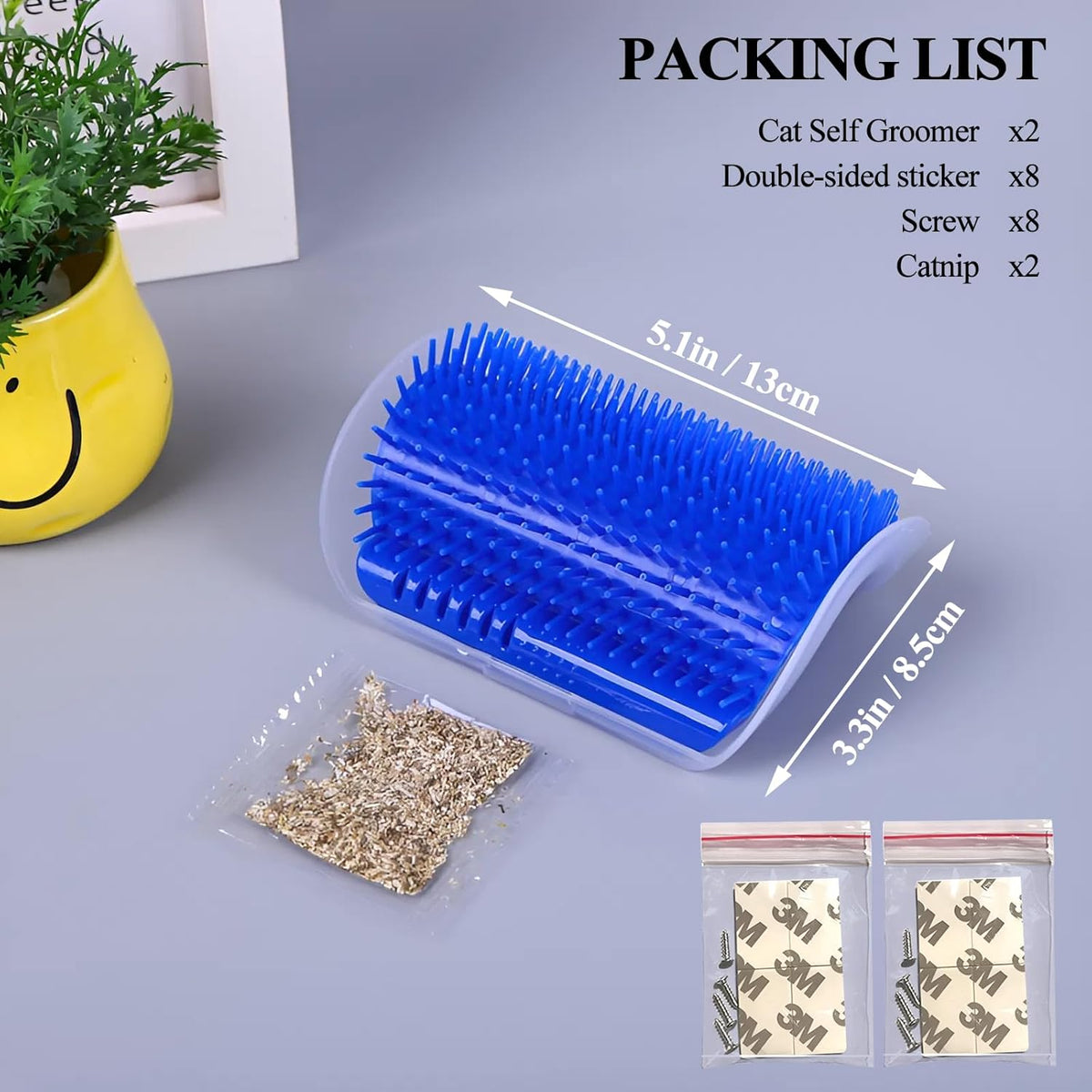 Cat Wall Scratcher and Self-Grooming Brush Set with Catnip - 2PCS Corner Grooming Combs for Long and Short Fur Cats