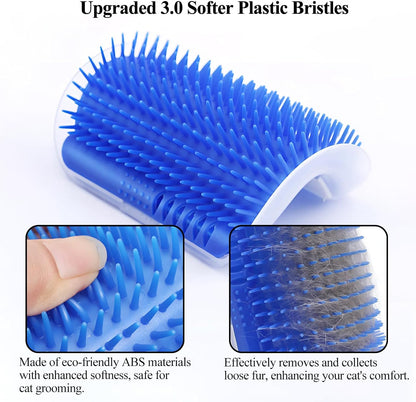 Cat Wall Scratcher and Self-Grooming Brush Set with Catnip - 2PCS Corner Grooming Combs for Long and Short Fur Cats