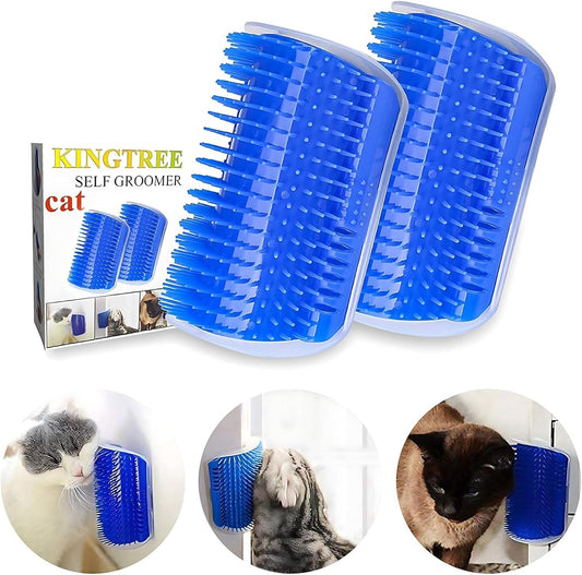 Cat Wall Scratcher and Self-Grooming Brush Set with Catnip - 2PCS Corner Grooming Combs for Long and Short Fur Cats