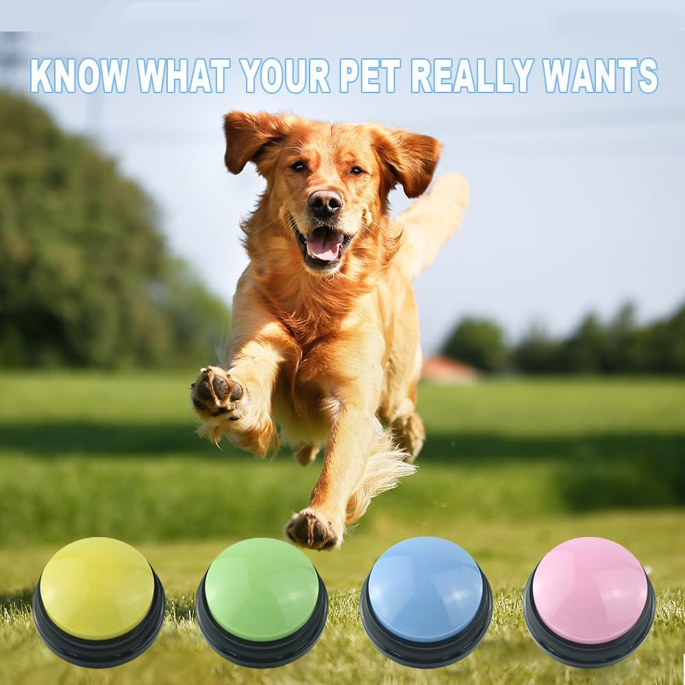 4-Piece Recordable Dog Communication Button Set with Stickers for Interactive Training