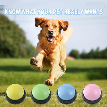 4-Piece Recordable Dog Communication Button Set with Stickers for Interactive Training