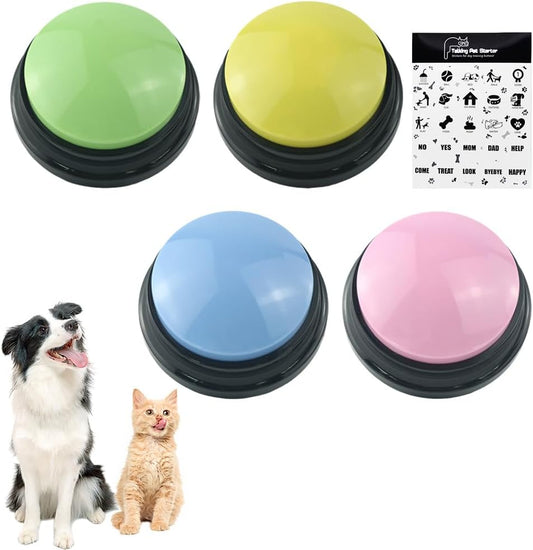 4-Piece Recordable Dog Communication Button Set with Stickers for Interactive Training