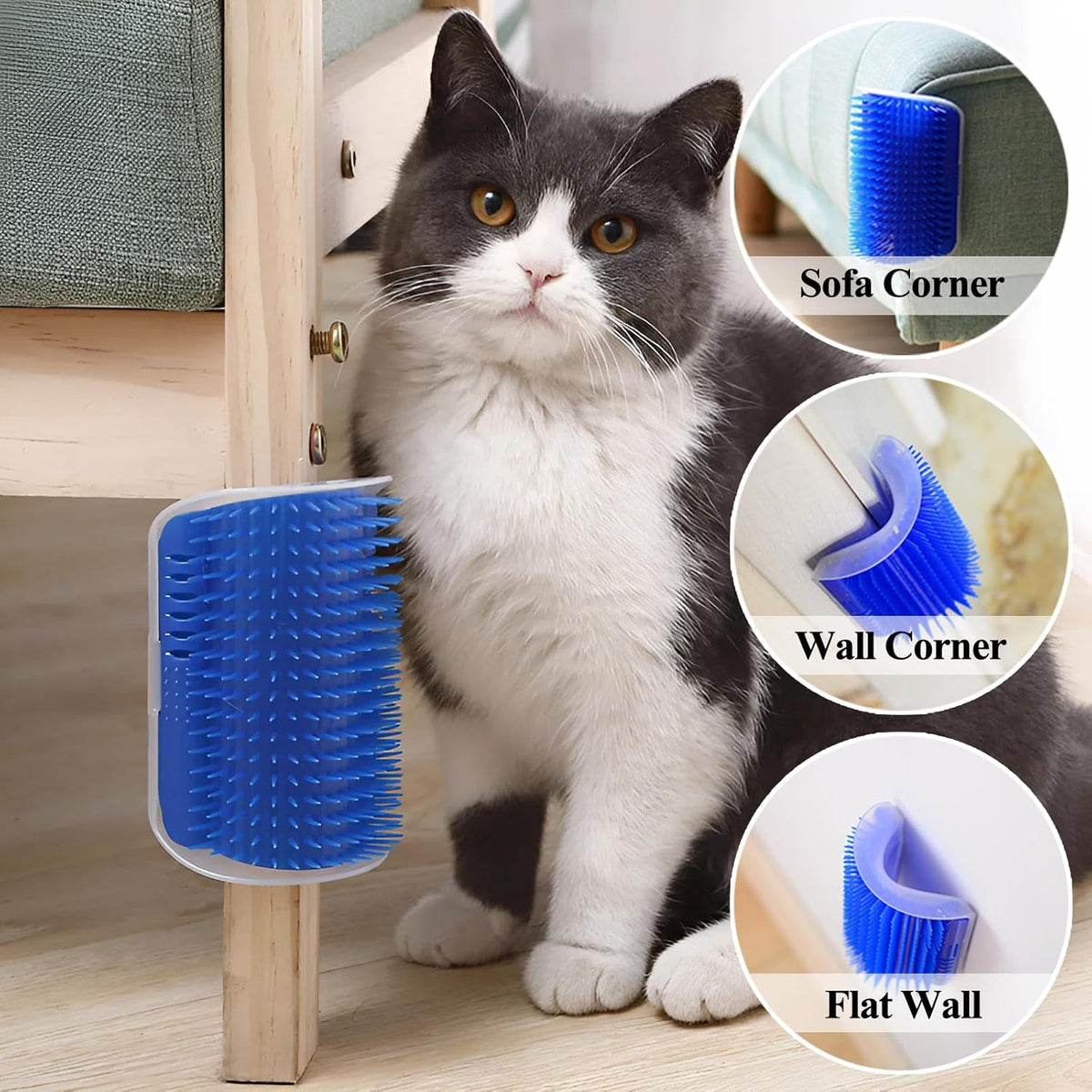 Cat Wall Scratcher and Self-Grooming Brush Set with Catnip - 2PCS Corner Grooming Combs for Long and Short Fur Cats