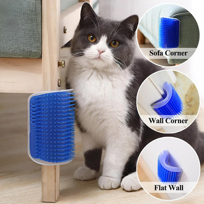 Cat Wall Scratcher and Self-Grooming Brush Set with Catnip - 2PCS Corner Grooming Combs for Long and Short Fur Cats