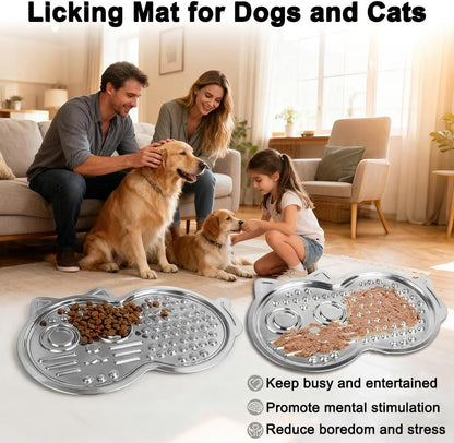 Stainless Steel Lick Mat with Suction Cups for Dogs and Cats - Slow Feeder Solution