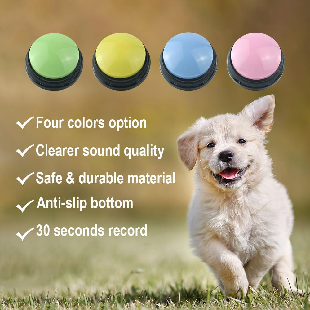4-Piece Recordable Dog Communication Button Set with Stickers for Interactive Training