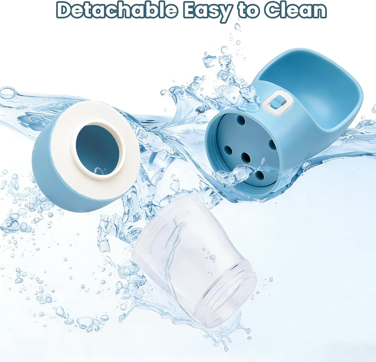 Portable Dog Water Bottle with Food Storage Container, Dishwasher Safe - Blue