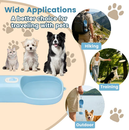 Portable Dog Water Bottle with Food Storage Container, Dishwasher Safe - Blue
