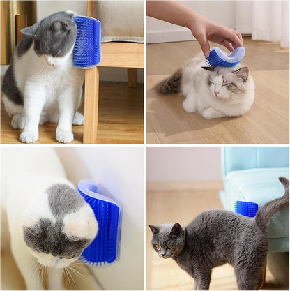 Cat Wall Scratcher and Self-Grooming Brush Set with Catnip - 2PCS Corner Grooming Combs for Long and Short Fur Cats