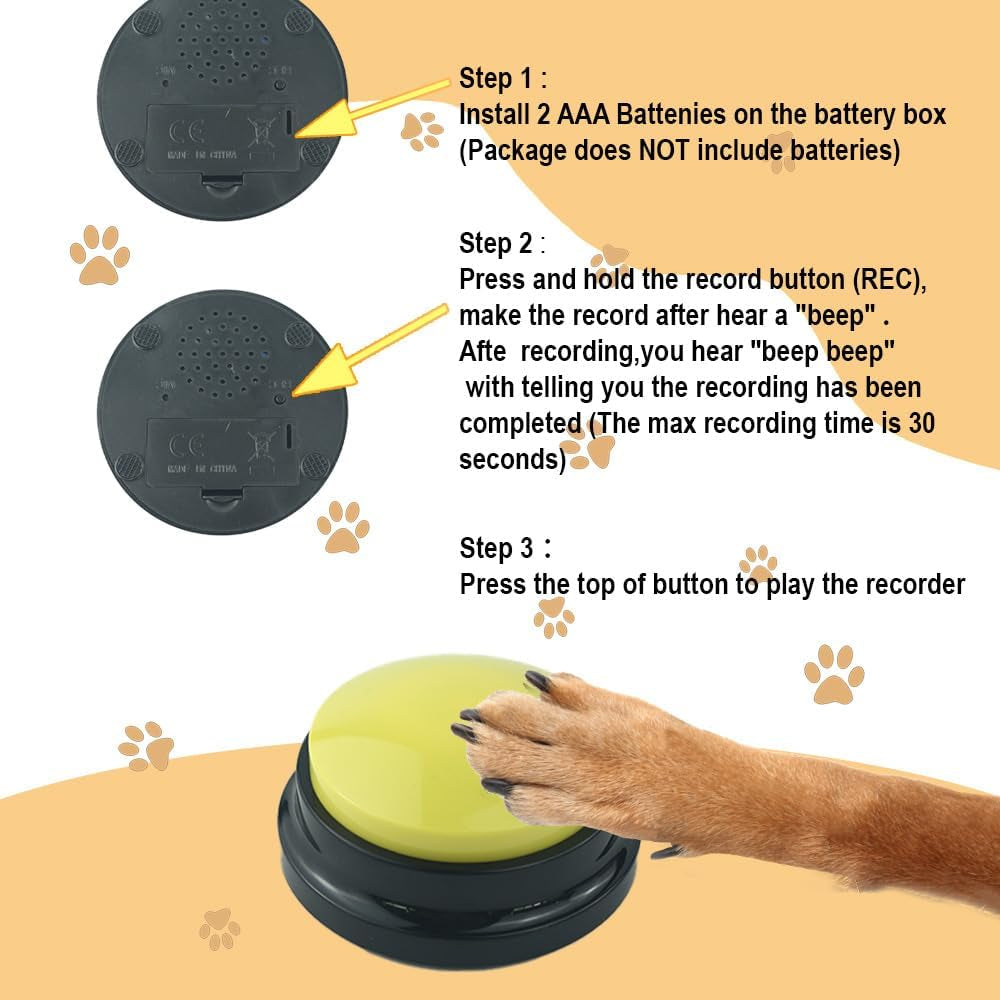 4-Piece Recordable Dog Communication Button Set with Stickers for Interactive Training