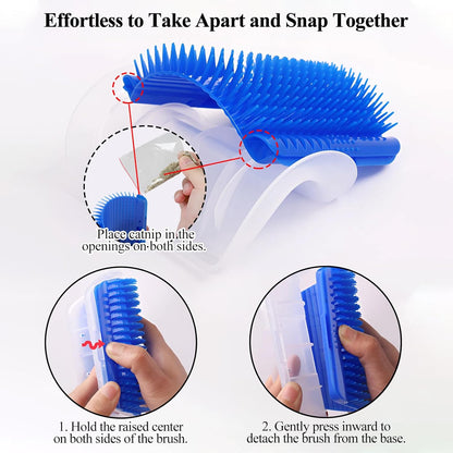 Cat Wall Scratcher and Self-Grooming Brush Set with Catnip - 2PCS Corner Grooming Combs for Long and Short Fur Cats